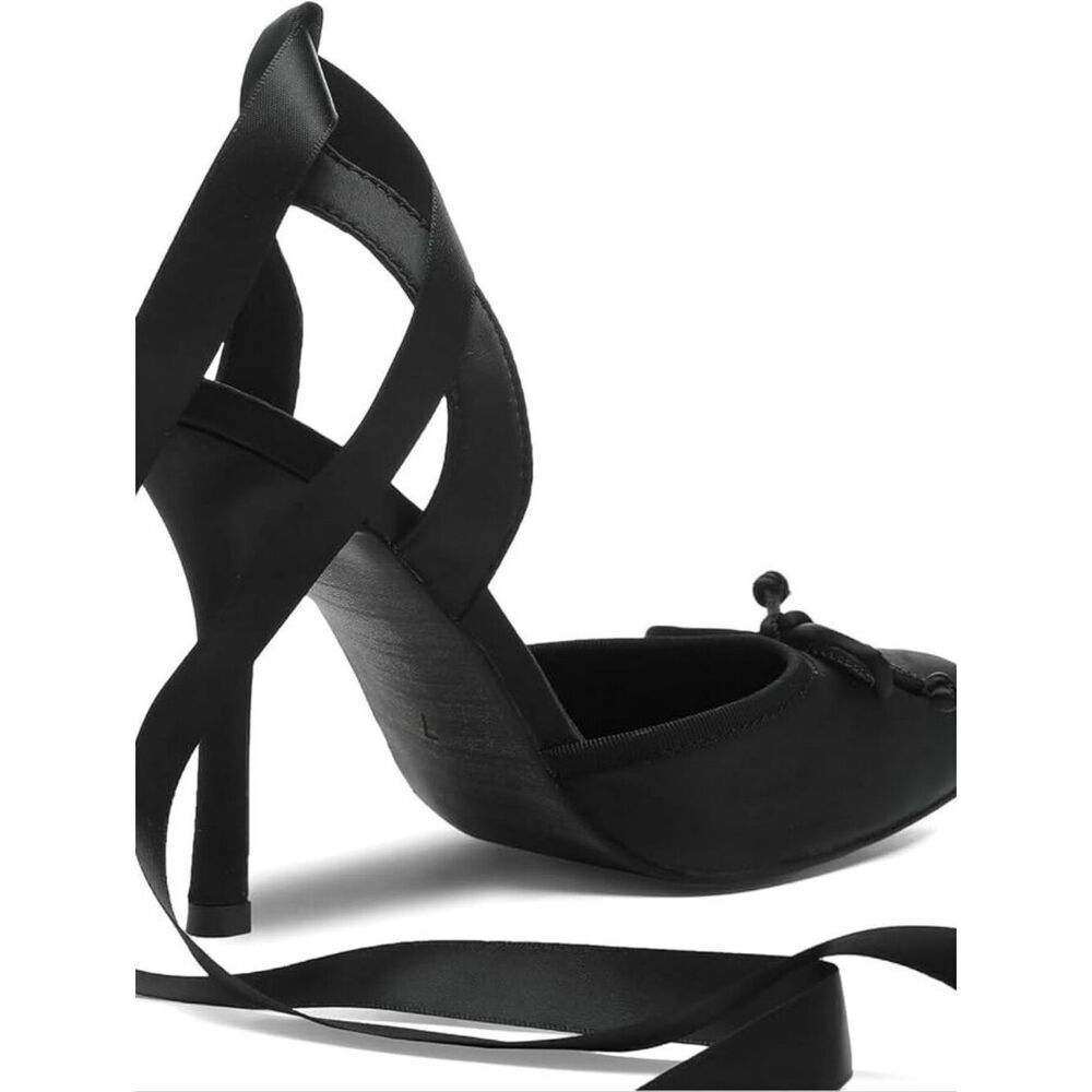 (D-4779) Satin Ballet Shoes Stiletto High Heels Closed Square Toe Sz 8.5 - Picture 15 of 17